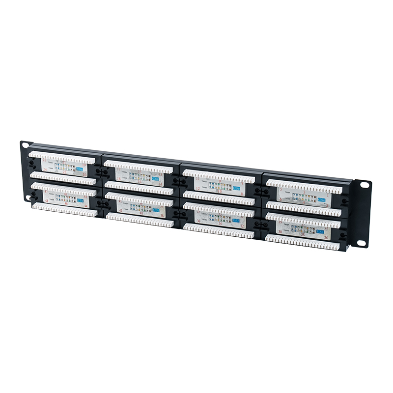 Cat5e 19인치 2U 비차폐 48포트 패치 패널(이중 목적 IDC, 플라스틱 판지 삽입 포함) SP-3204D48-C5E Cat5e 19인치 2U 비차폐 48포트 패치 패널(이중 목적 IDC, 플라스틱 판지 삽입 포함) SP-3204D48-C5E