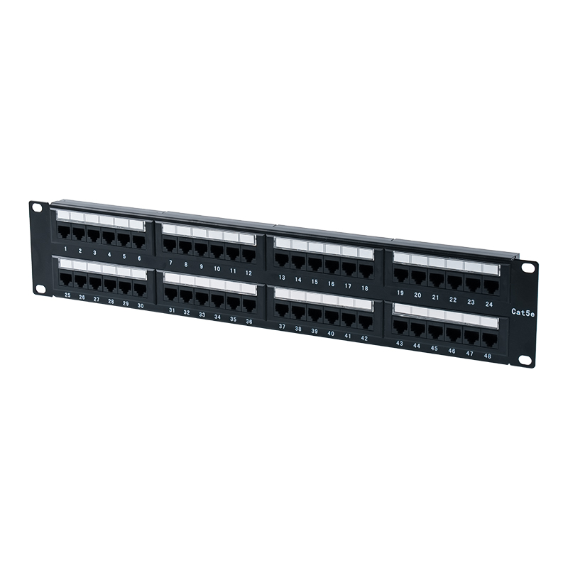 Cat5e 19인치 2U 비차폐 48포트 패치 패널(이중 목적 IDC, 플라스틱 판지 삽입 포함) SP-3204D48-C5E